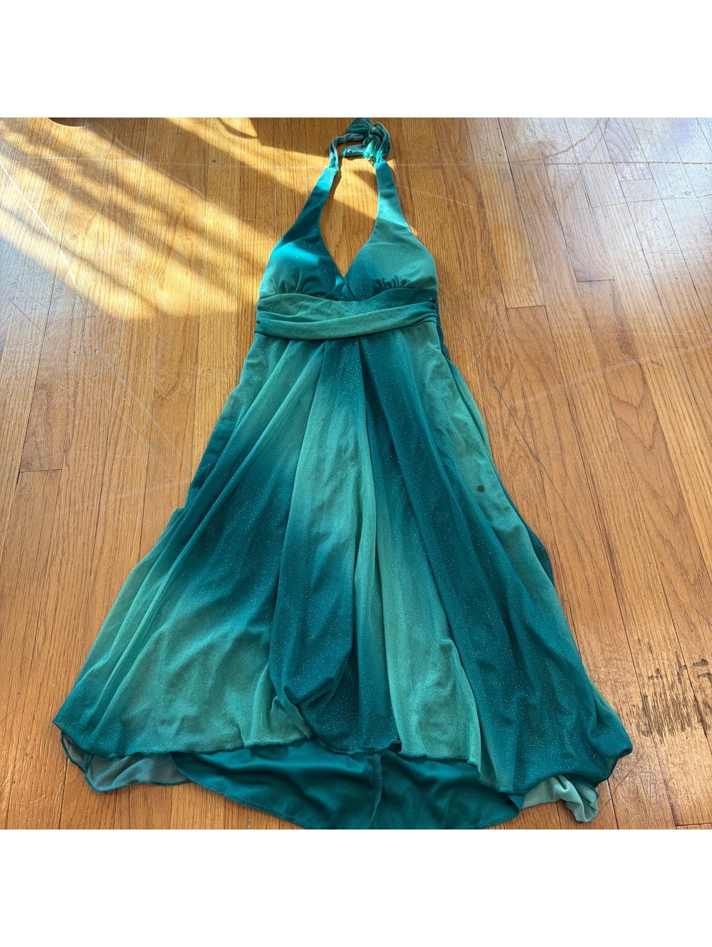 Vintage Y2K teal mermaid glittery long whimsical homecoming dress